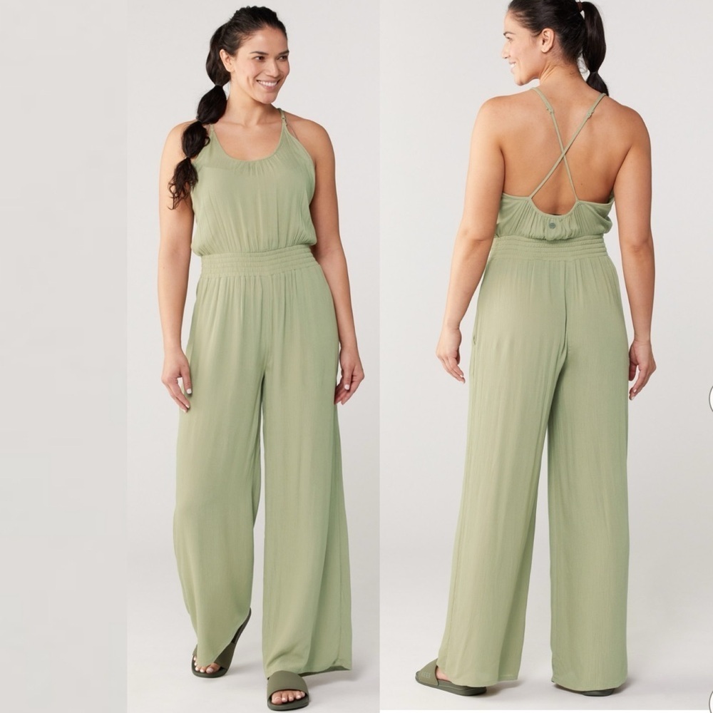 🌻NEW w.tags prAna XL Olive Green Fernie Wide Leg Jumpsuit